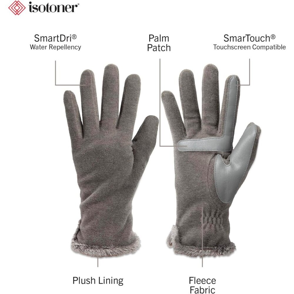 Women's Gray Comfortable Stretch Fleece Lining Microluxe Cold Weather Gloves - Picture 2 of 6